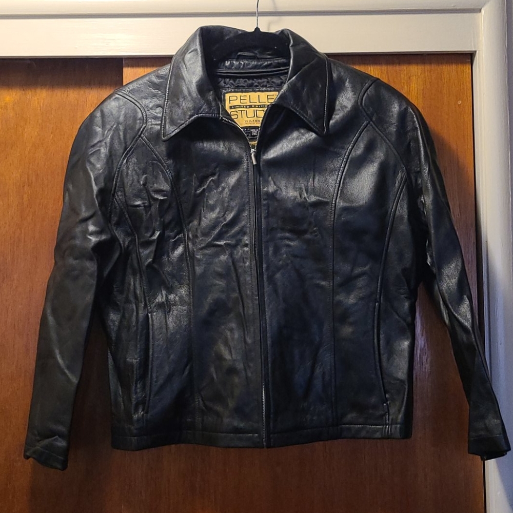 Women's Black Leather Coat - Size 2XL